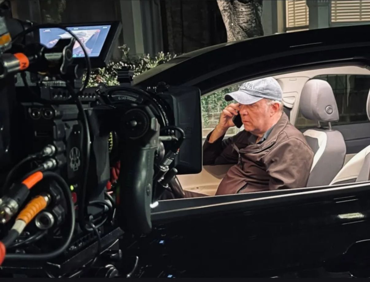 David Schaal on set in car scene